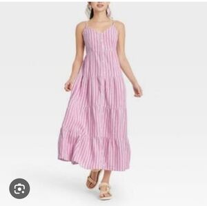 Universal Thread Pink Striped Maxi Dress with Spaghetti Straps Size L